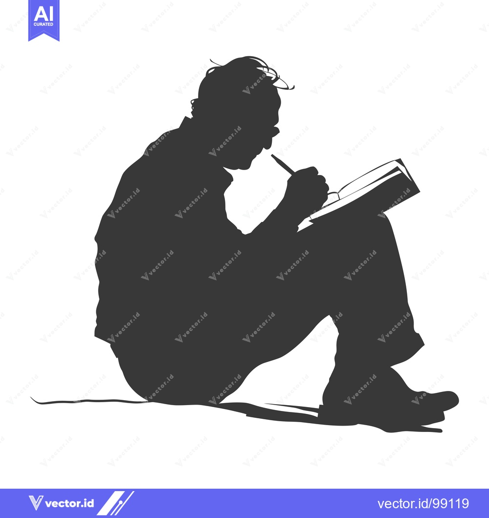 Premium Vector dari Silhouette of a Person Writing in a Book