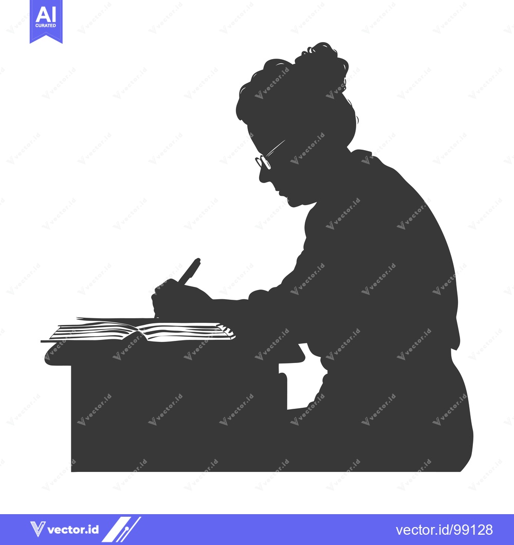 Premium Vector of Silhouette of a Person Writing in a Book at a Desk