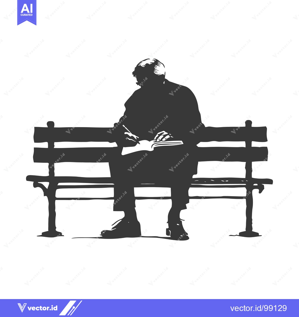 Premium Vector of Silhouette of a Person Writing in a Book on a Bench