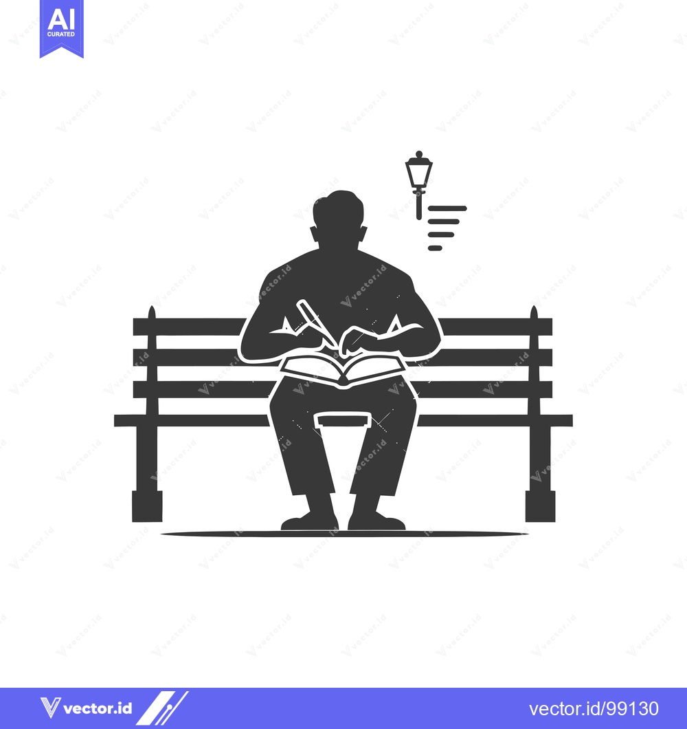 Premium Vector dari Silhouette of a Person Writing in a Book on a Park Bench