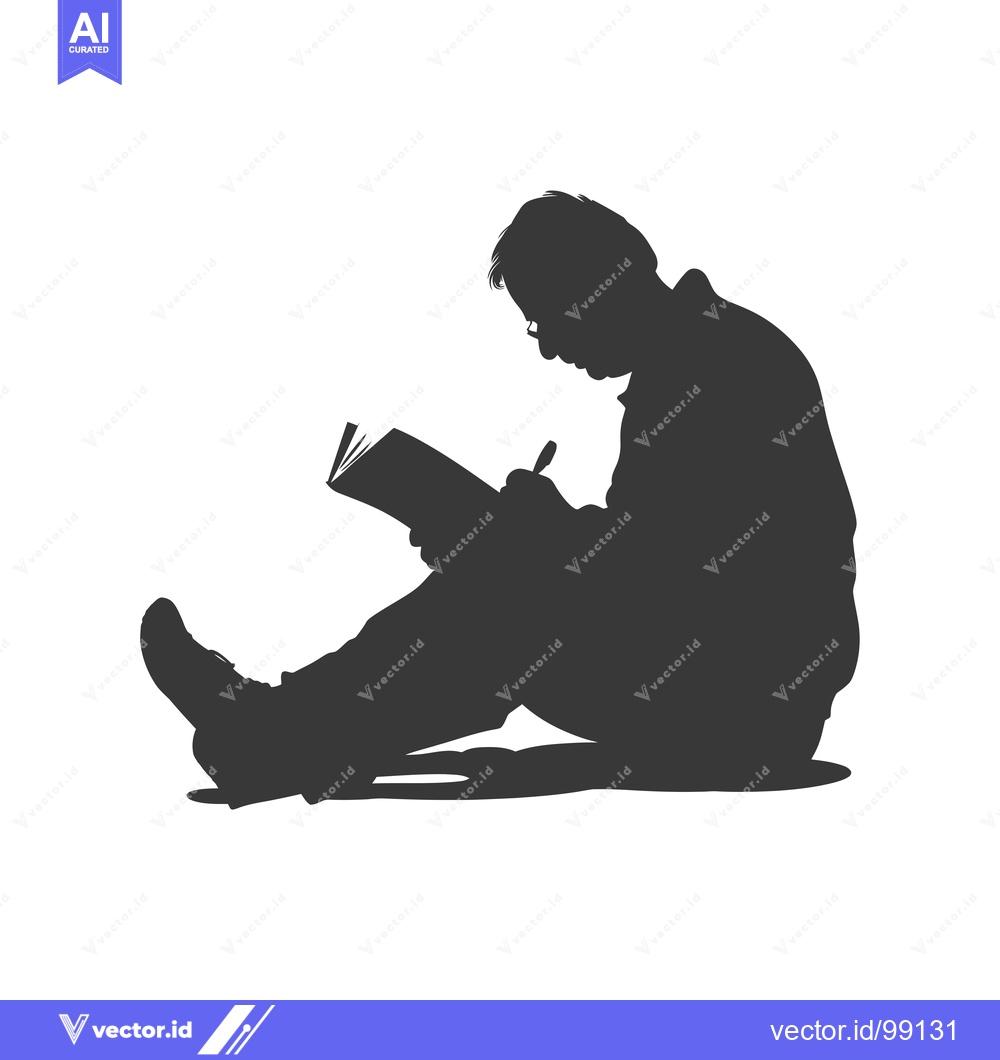 Premium Vector dari Silhouette of a Person Writing in a Book While Sitting on the Floor
