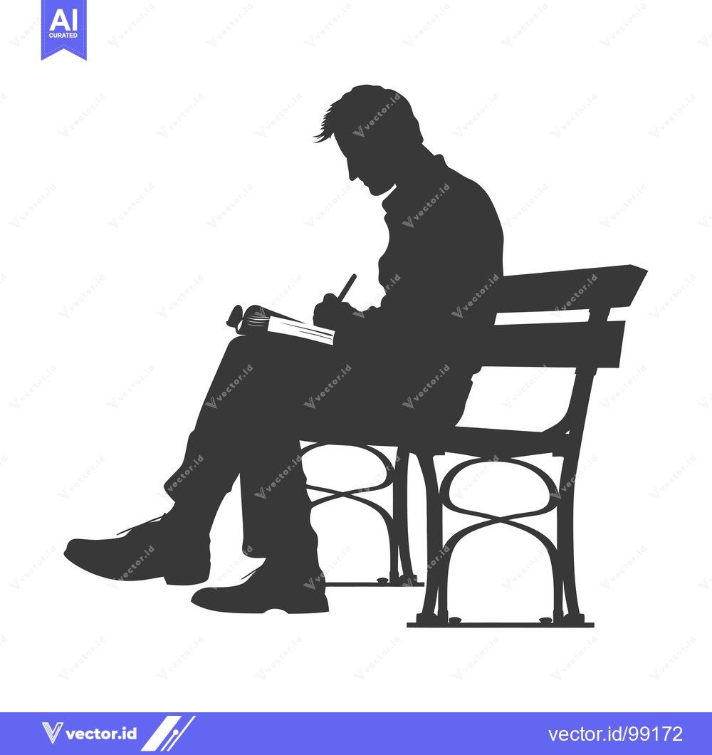 Premium Vector of Silhouette of a Person Writing in a Notebook on a Bench