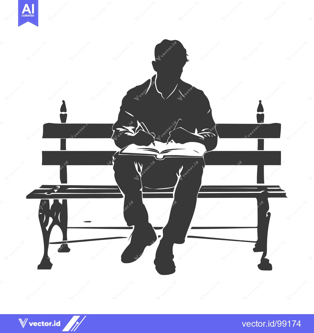 Premium Vector dari Silhouette of a person writing in a notebook while sitting on a bench