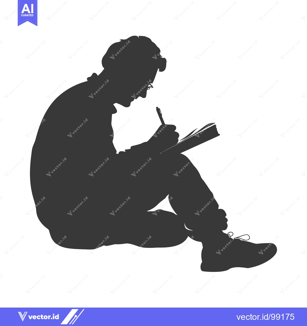 Premium Vector of Silhouette of a Person Writing in a Notebook While Sitting on the Floo
