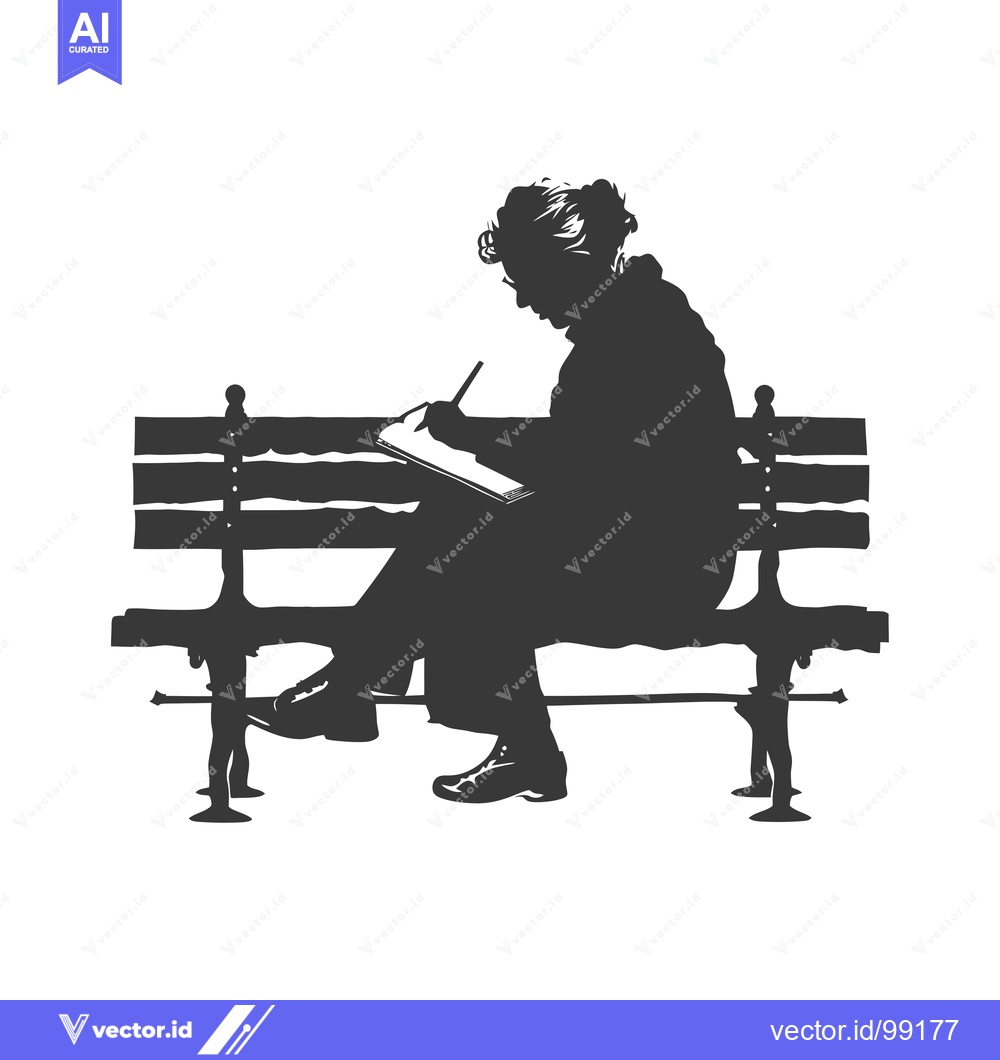 Premium Vector of Silhouette of a Person Writing on a Bench