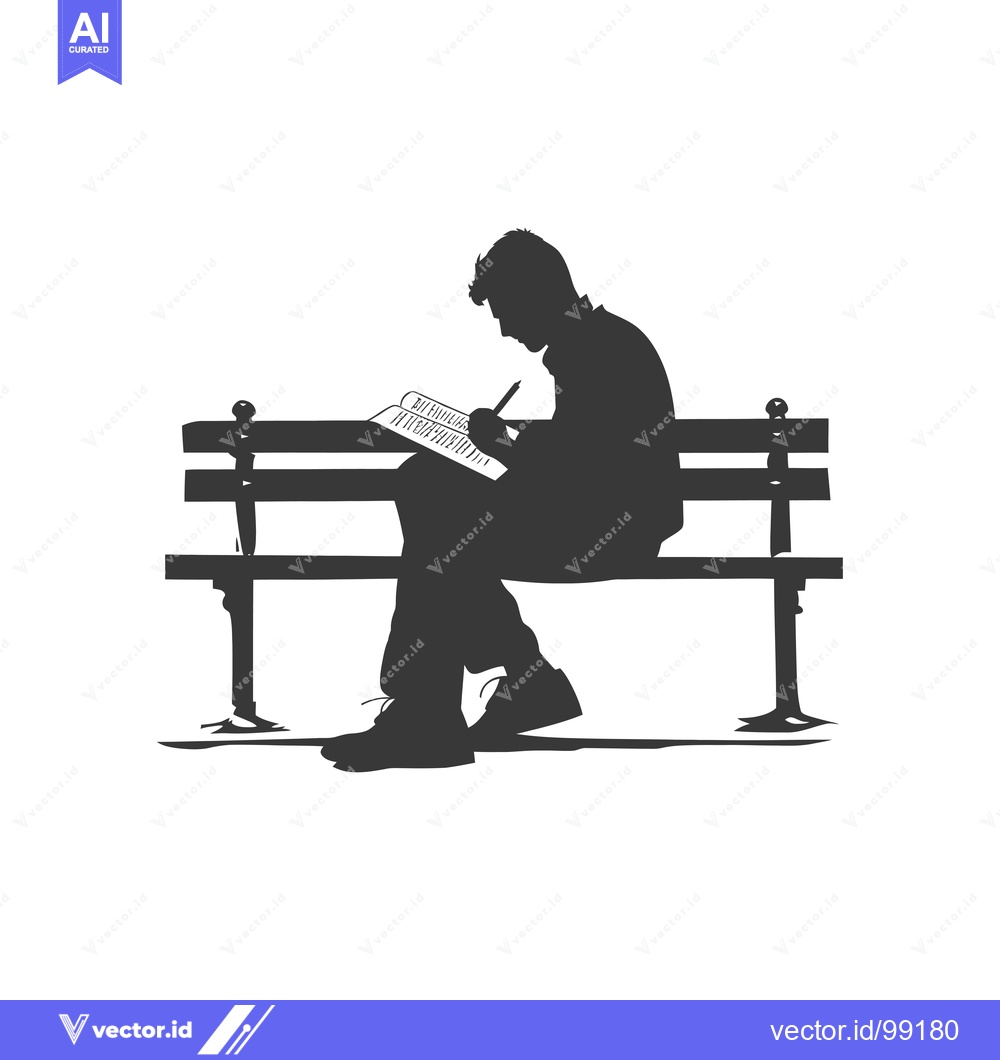 Premium Vector dari Silhouette of a Person Writing on a Bench