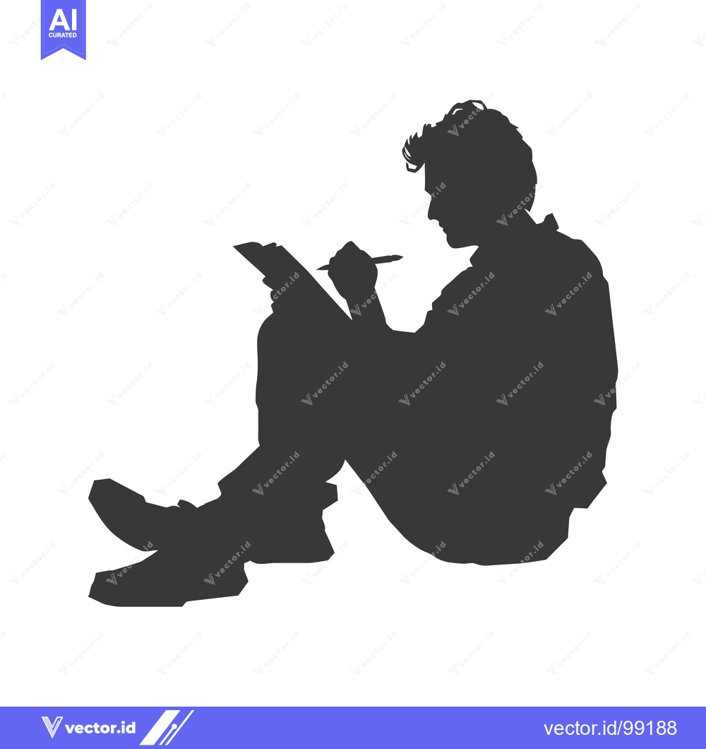 Premium Vector dari Silhouette of a Person Writing with a Pen and Paper While Sitting