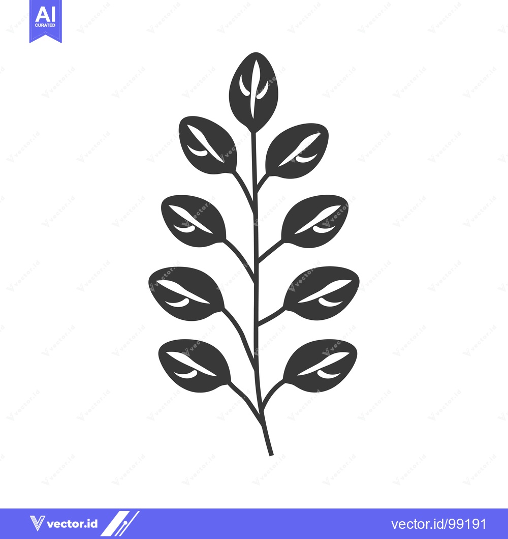 Premium Vector of Silhouette of a Plant Branch with Seven Leaves