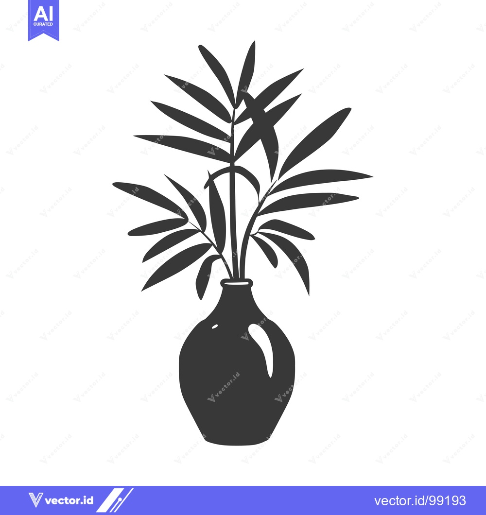 Premium Vector of Silhouette of a plant with long leaves in a round vase