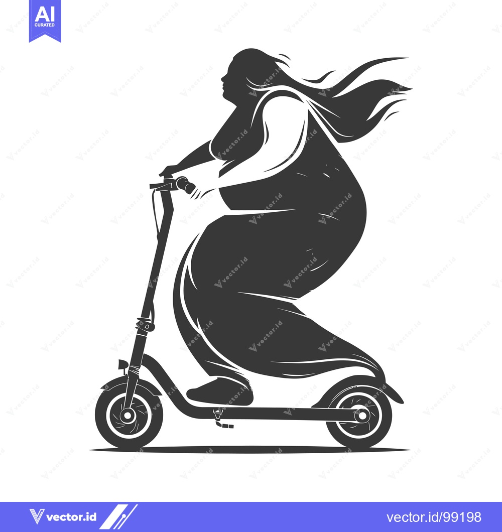 Premium Vector dari Silhouette of a Plus-Sized Woman Riding an Electric Scooter