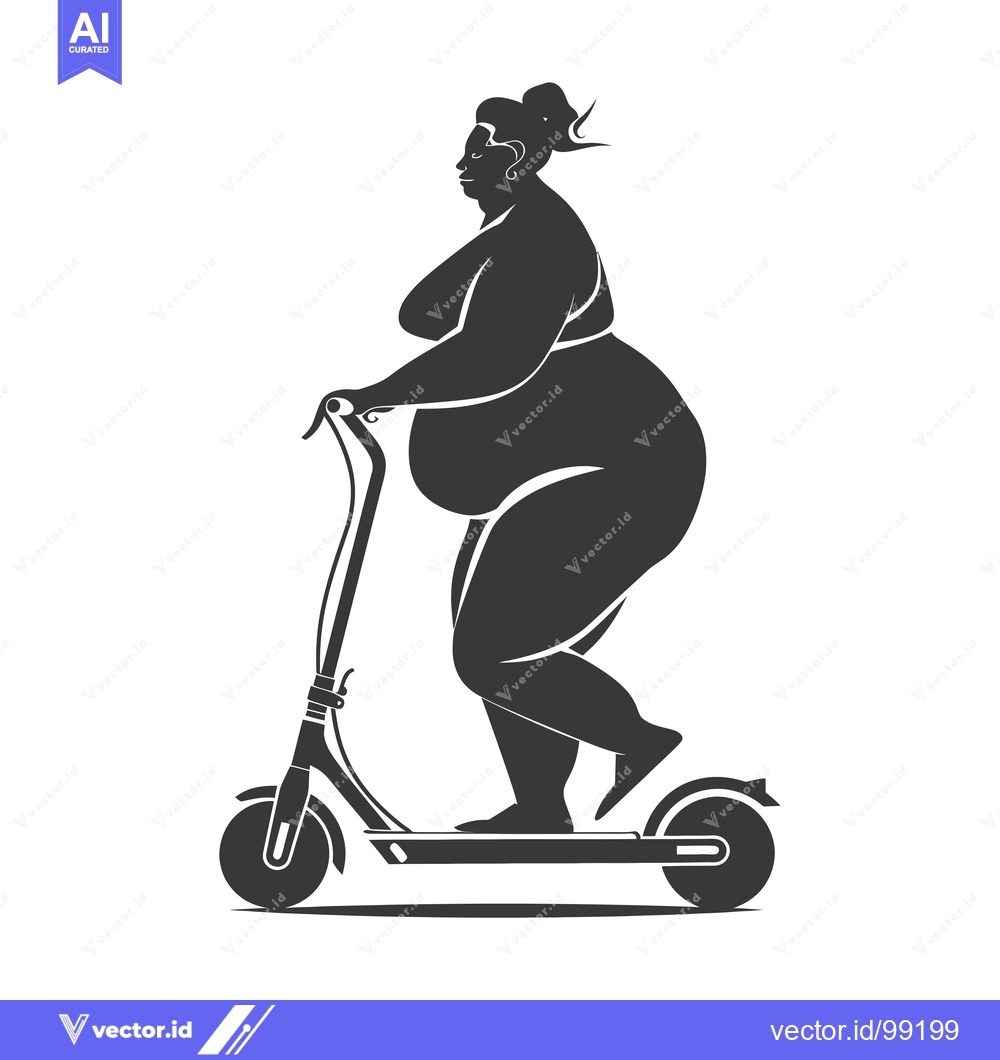 Premium Vector of Silhouette of a Plus-Sized Woman Riding an Electric Scooter