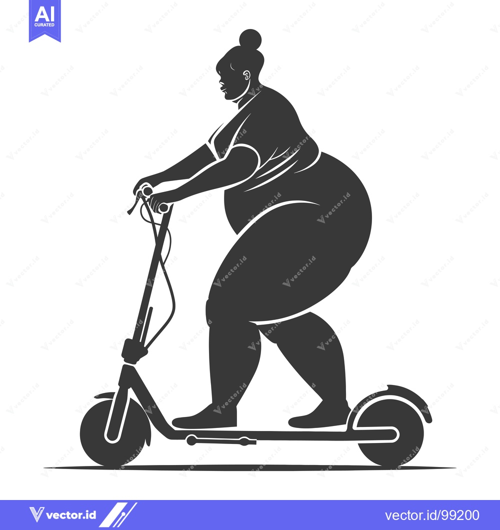 Premium Vector of Silhouette of a Plus-Sized Woman Riding an Electric Scooter