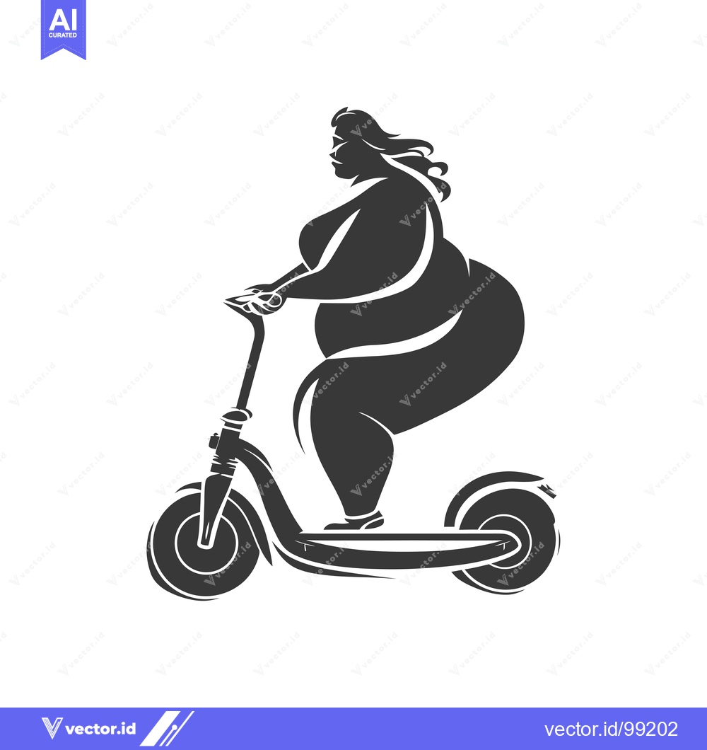 Premium Vector of Silhouette of a Plus-Sized Woman Riding a Scooter