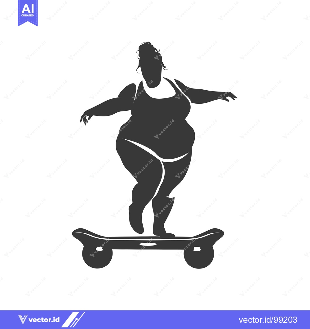 Premium Vector of Silhouette of a Plus-Sized Woman Skateboarding