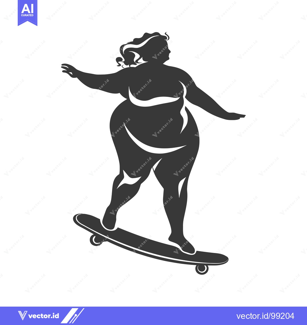 Premium Vector of Silhouette of a Plus-Sized Woman Skateboarding
