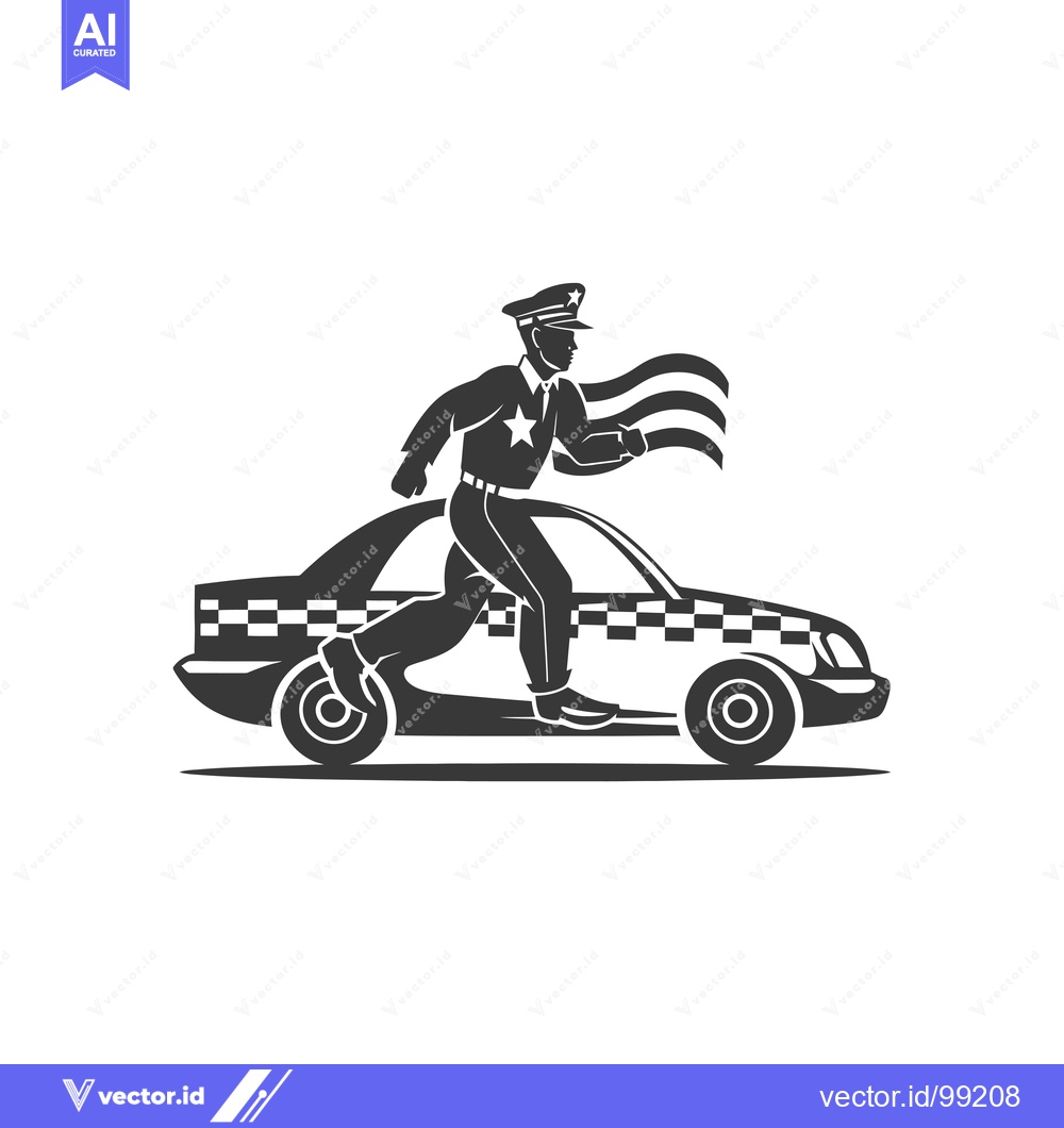 Premium Vector dari Silhouette of a Police Officer Running Next to a Taxi