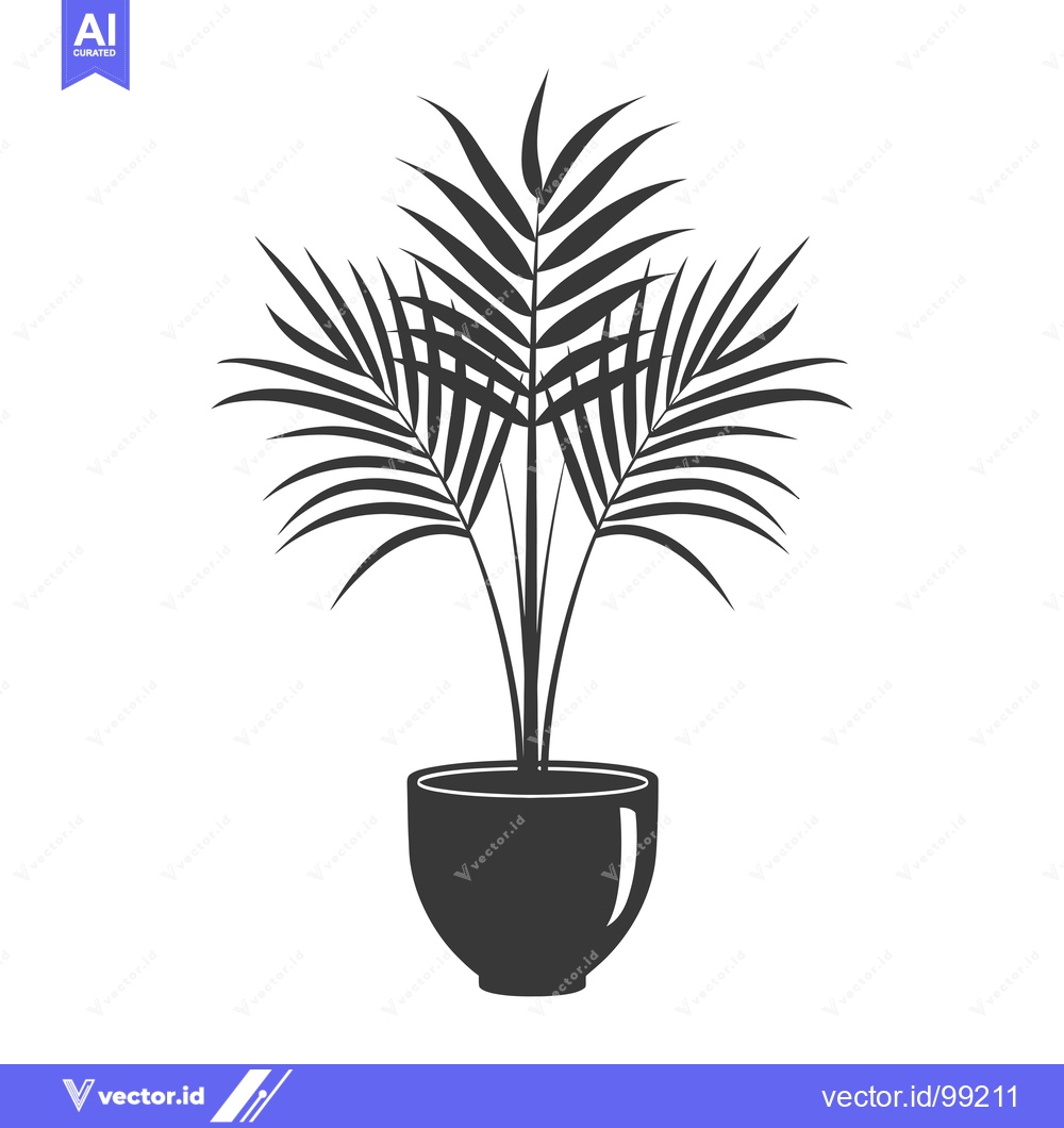 Premium Vector of Silhouette of a potted palm plant with three fronds