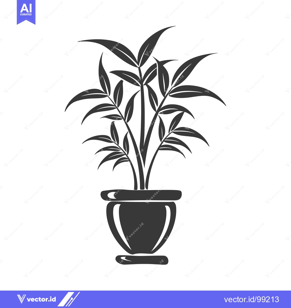 Premium Vector of Silhouette of a potted plant with long, slender leaves