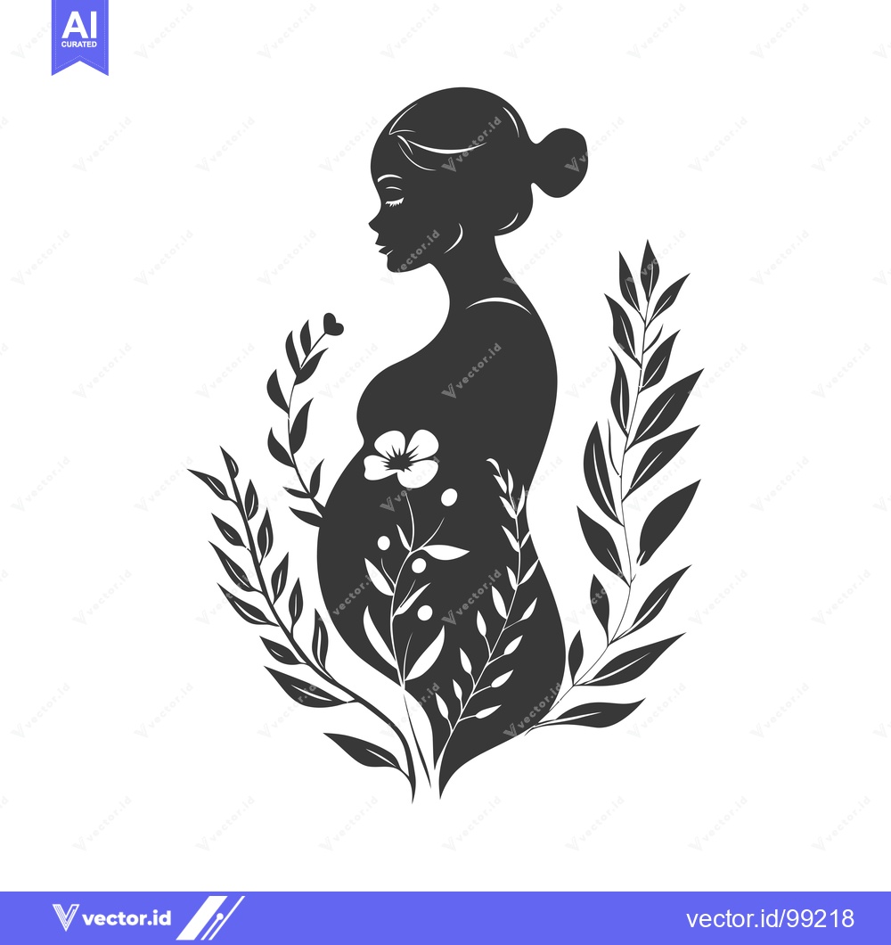 Premium Vector of Silhouette of a Pregnant Woman Surrounded by Floral Elements