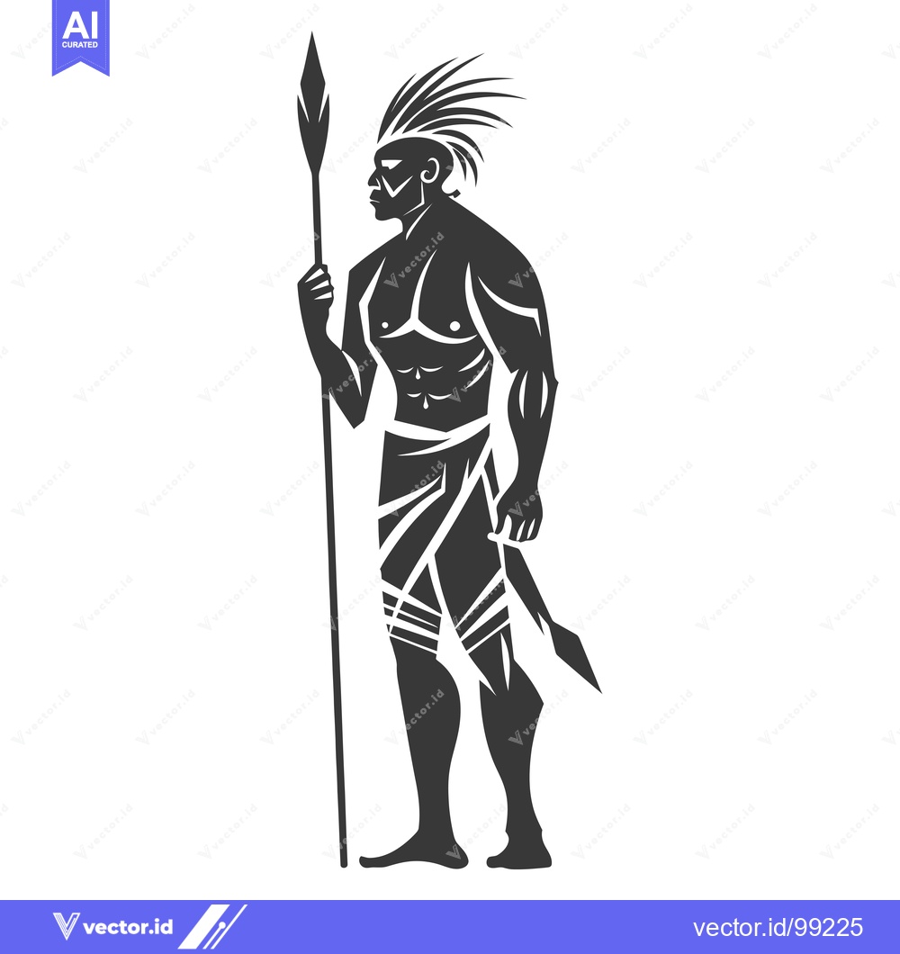 Premium Vector dari Silhouette of a Primitive Warrior Holding a Spear