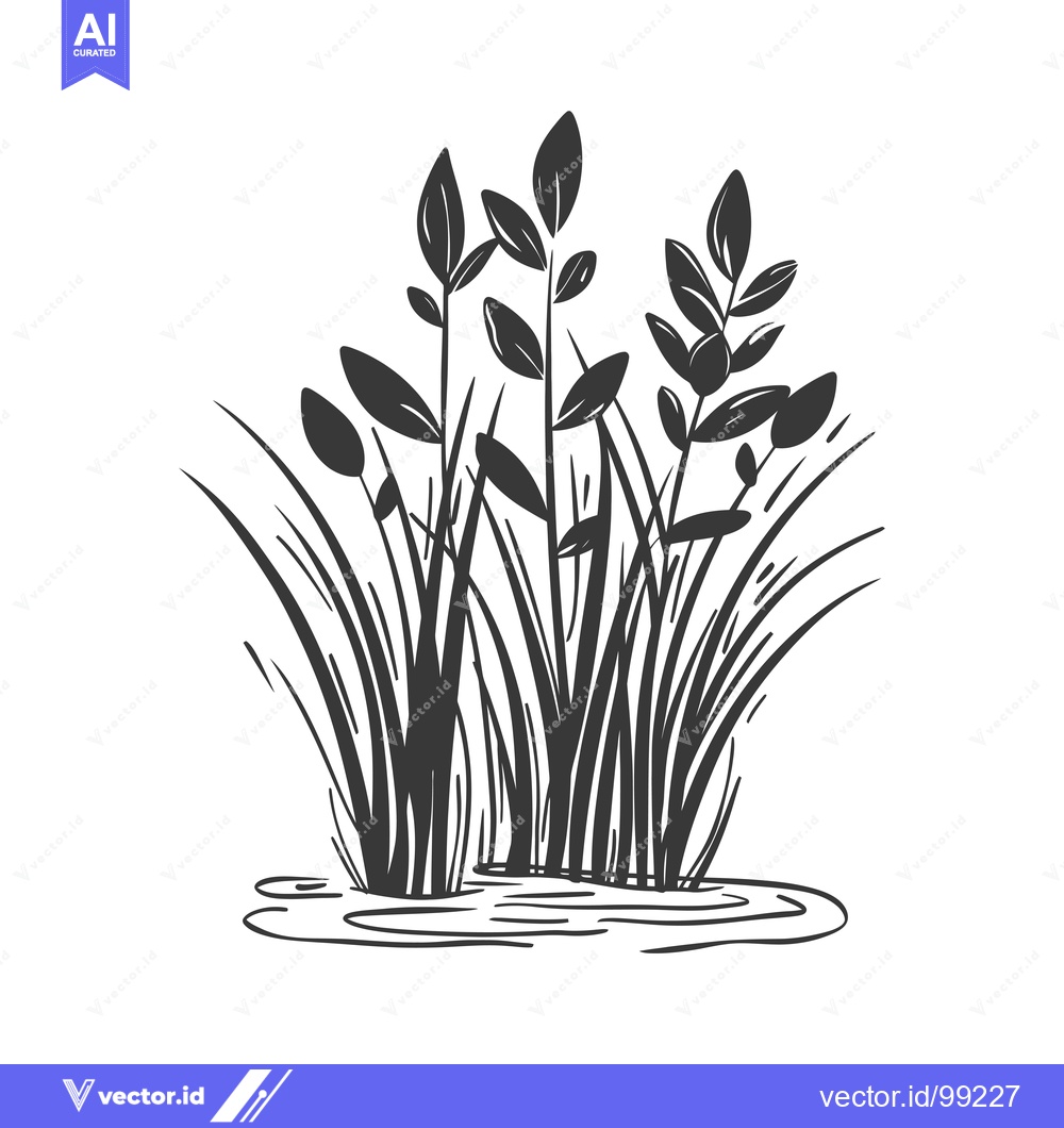 Premium Vector dari Silhouette of Aquatic Plants Growing in a Pond