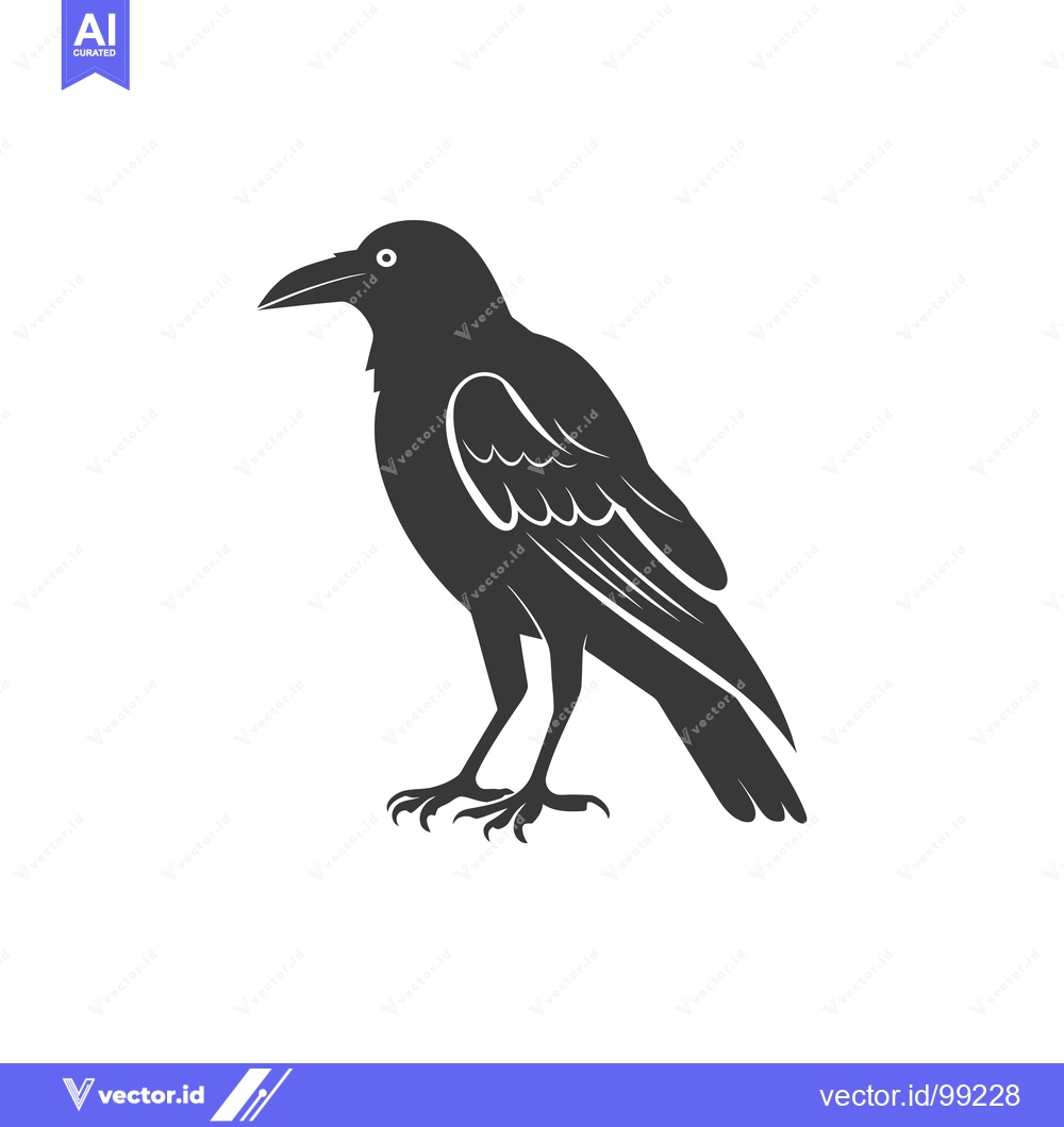 Premium Vector dari Silhouette of a Raven Standing on White Background