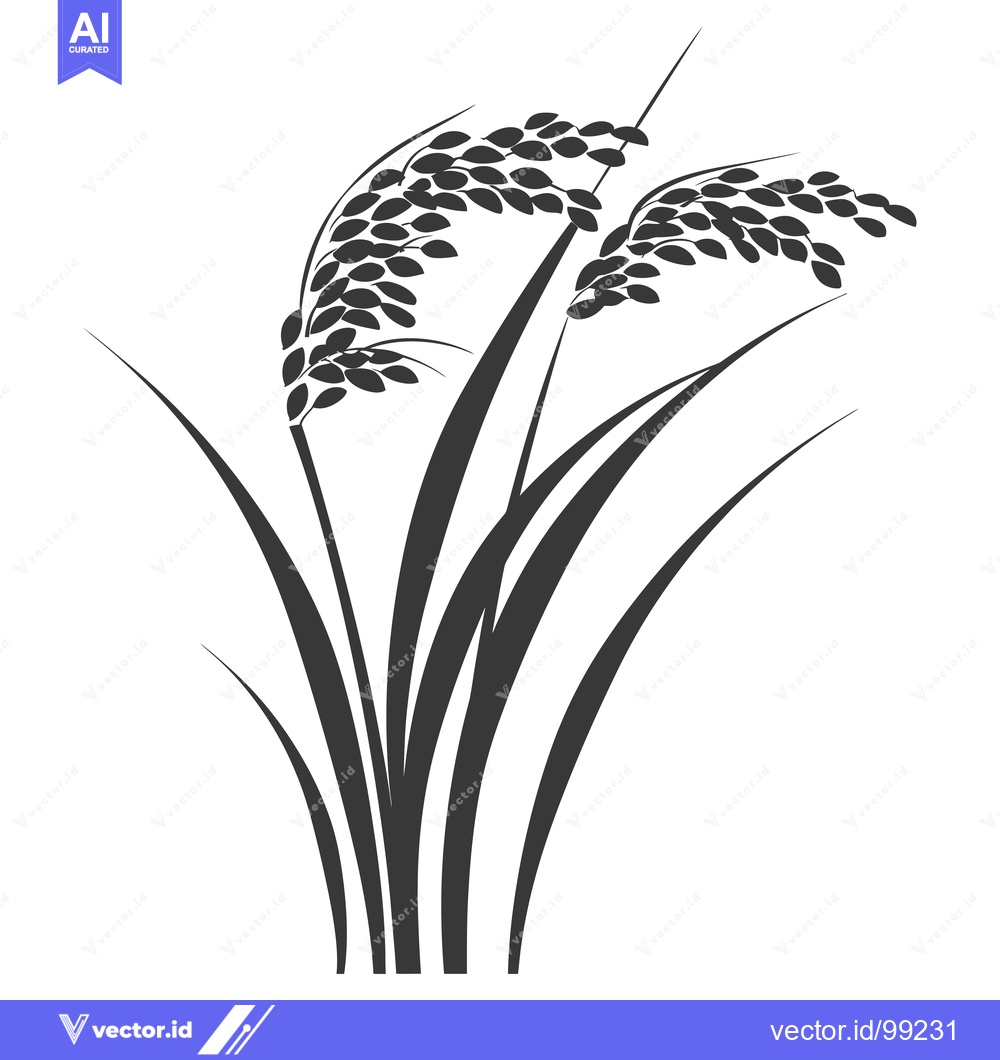 Premium Vector of Silhouette of a rice plant with two stalks of grain