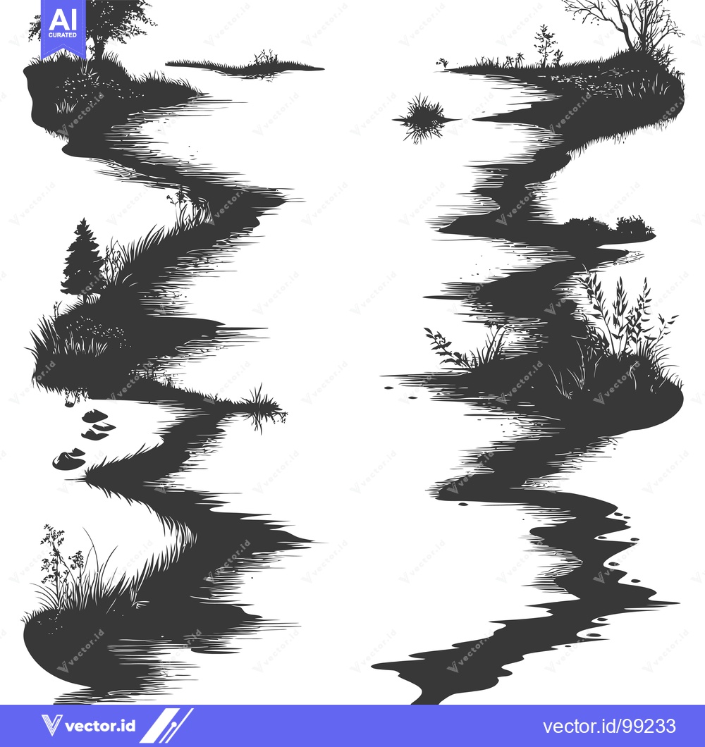 Premium Vector dari Silhouette of a River Flowing Through a Forested Landscape