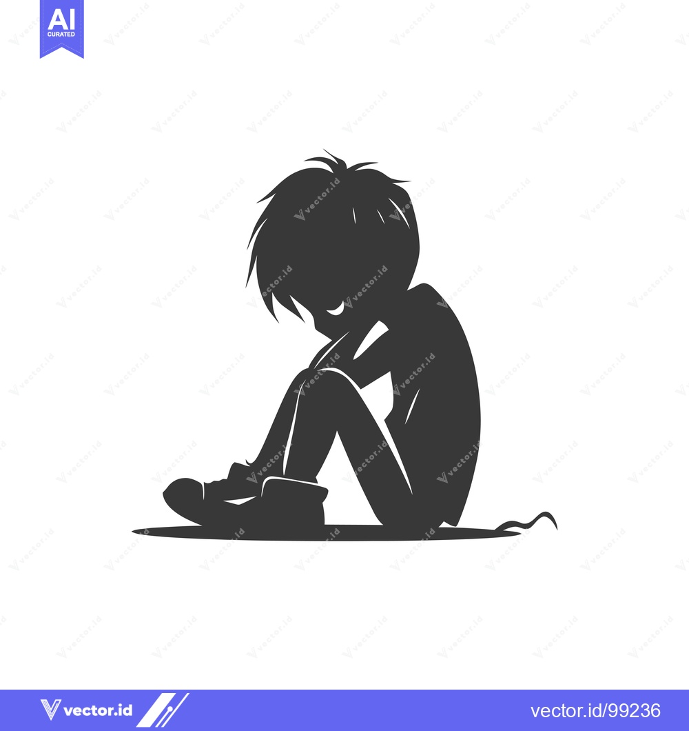 Premium Vector dari Silhouette of a Sad Boy Sitting with His Head Down