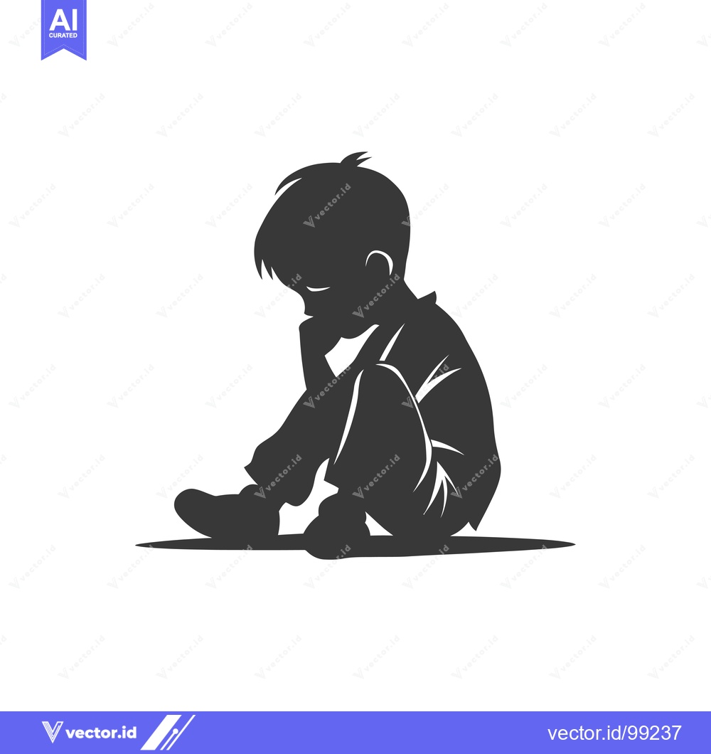 Premium Vector of Silhouette of a Sad Boy Sitting with His Head Down