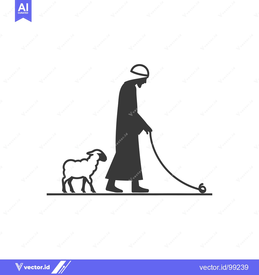Premium Vector of Silhouette of a shepherd leading a sheep