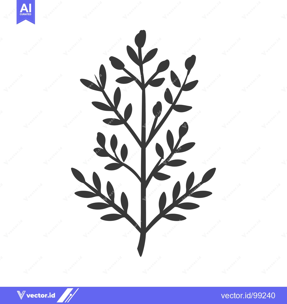 Premium Vector of Silhouette of a Simple Branch with Leaves and Buds