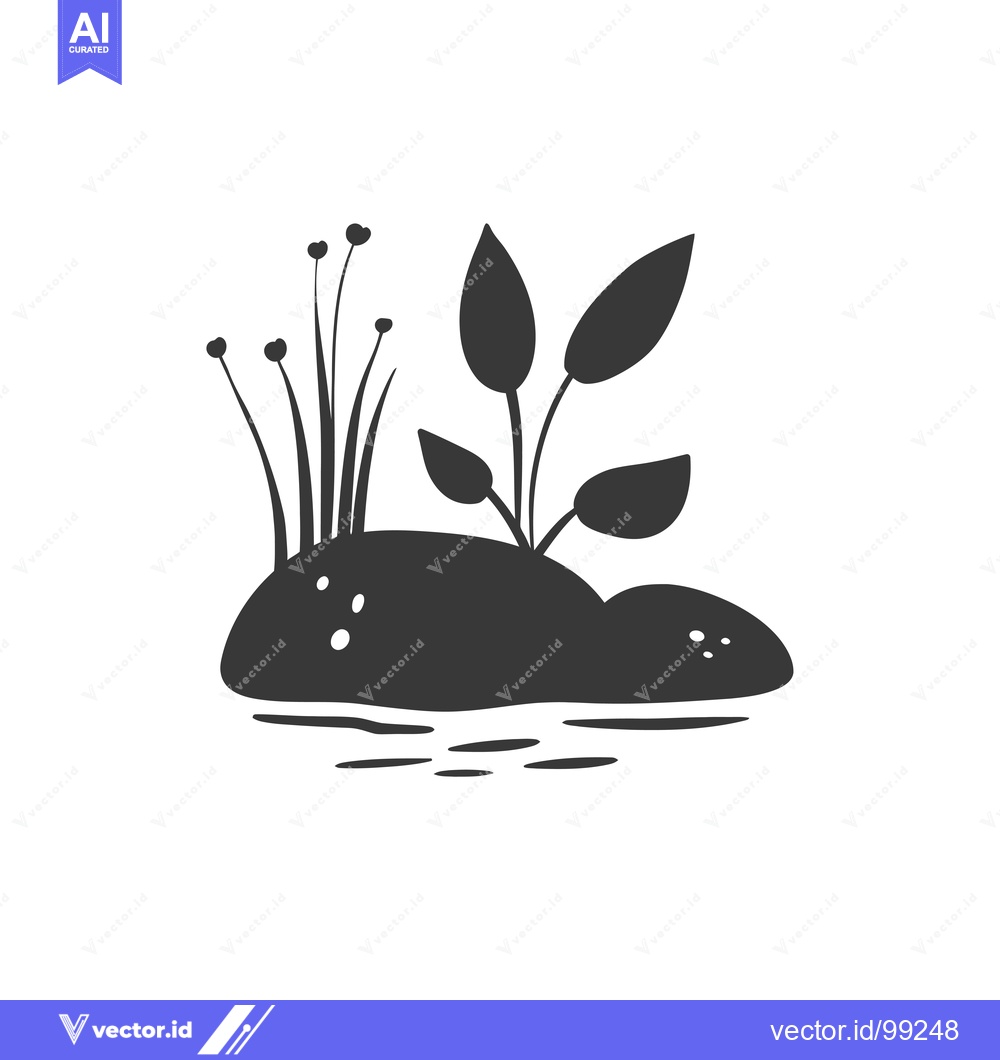 Premium Vector dari Silhouette of a Small Island with Grass and Plants in Water