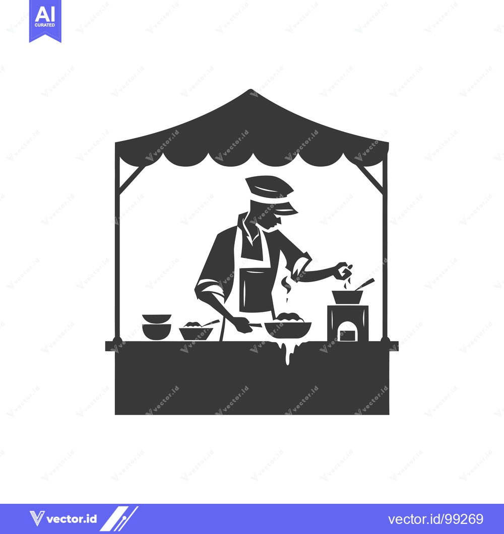 Premium Vector of Silhouette of a Street Food Vendor Cooking in a Stall