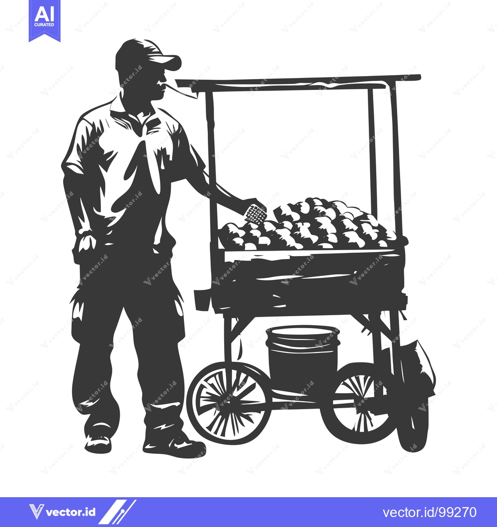 Premium Vector dari Silhouette of a Street Vendor Selling Fruit from a Cart