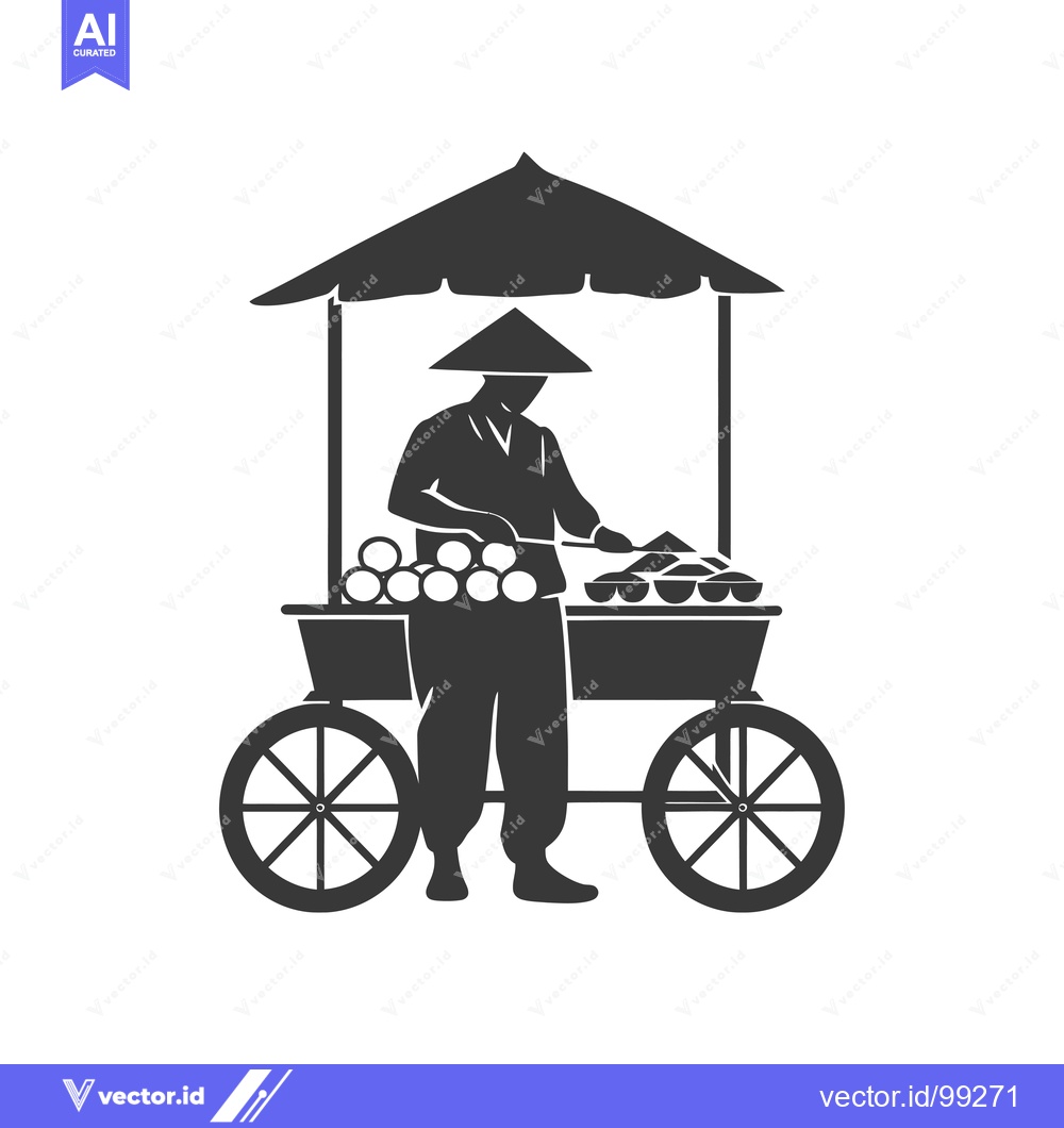 Premium Vector of Silhouette of a Street Vendor Selling Fruit from a Cart