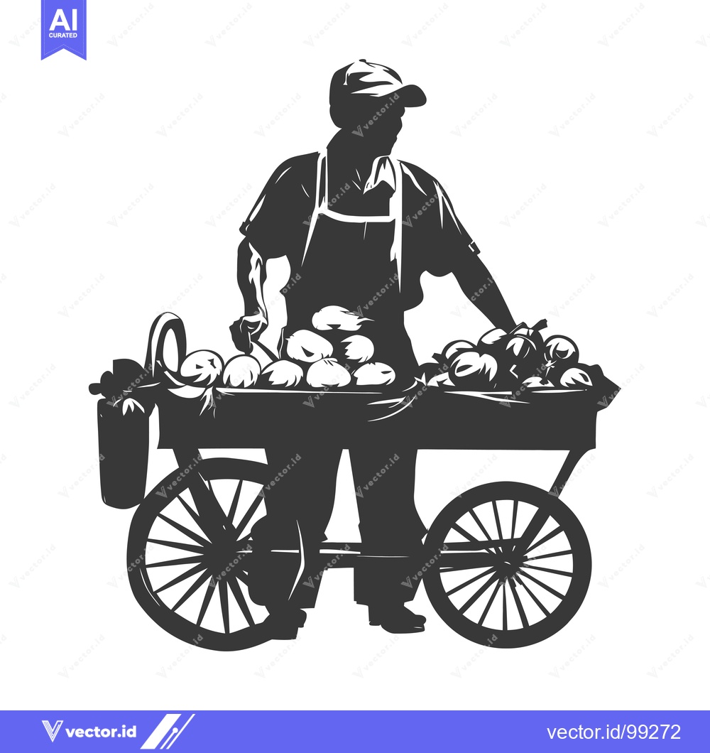 Premium Vector of Silhouette of a Street Vendor Selling Produce from a Cart