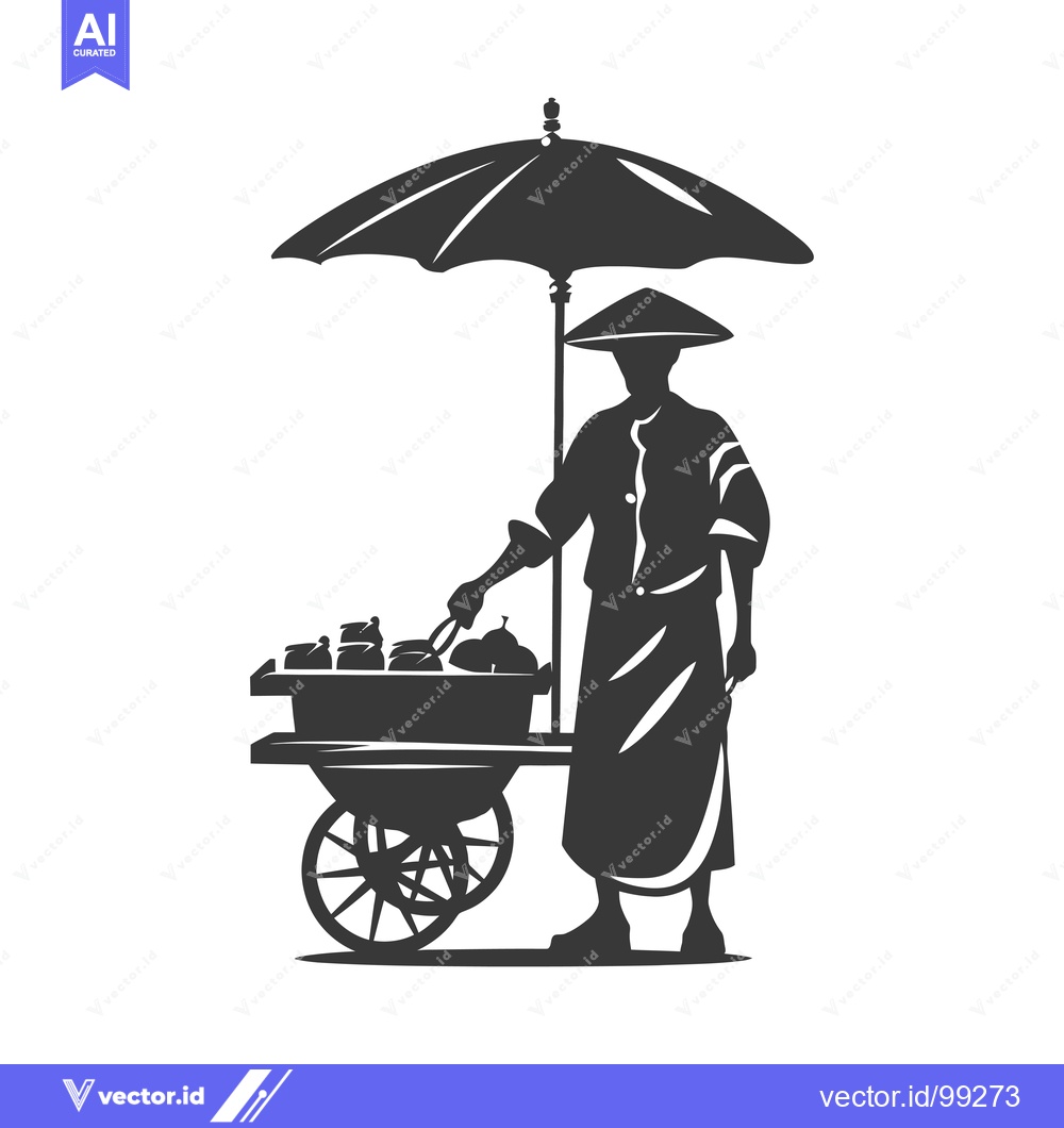 Premium Vector dari Silhouette of a Street Vendor with a Cart and Umbrella