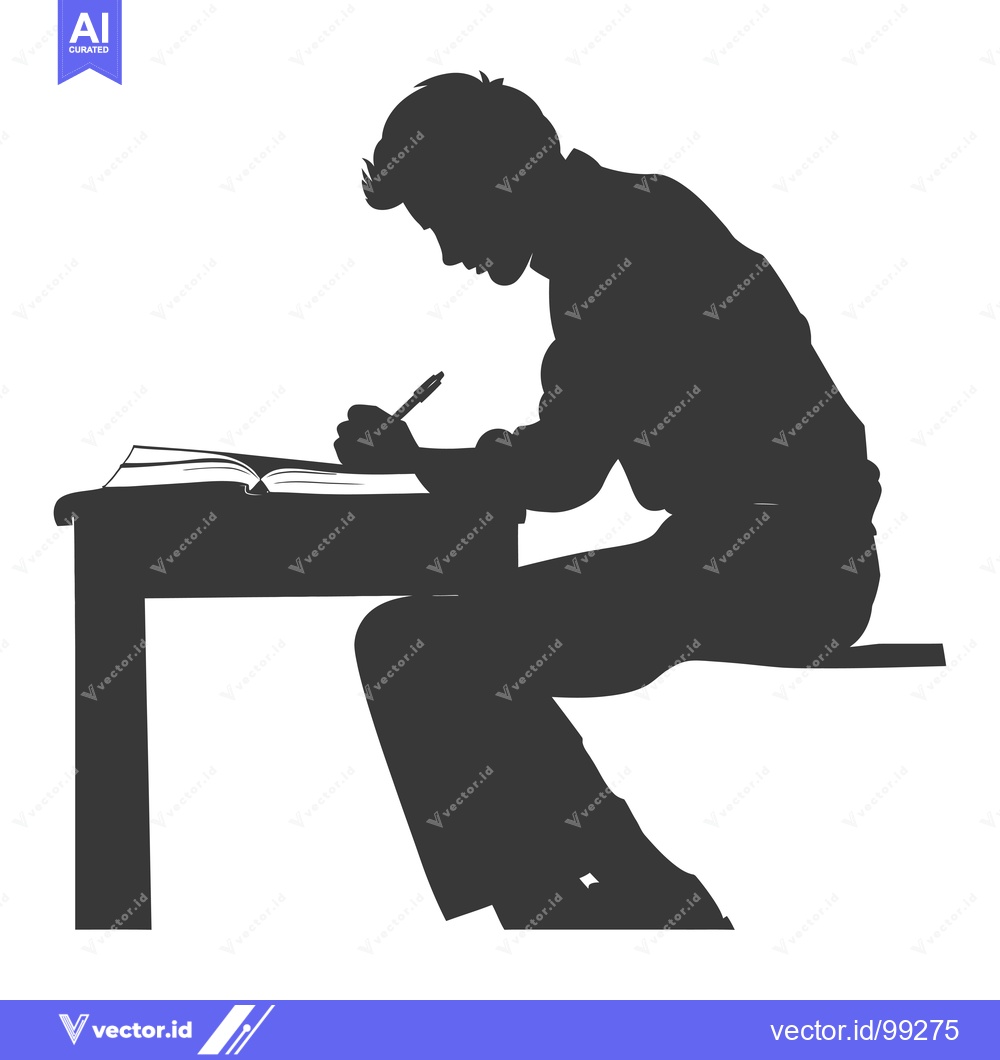 Premium Vector of Silhouette of a Student Studying at a Desk