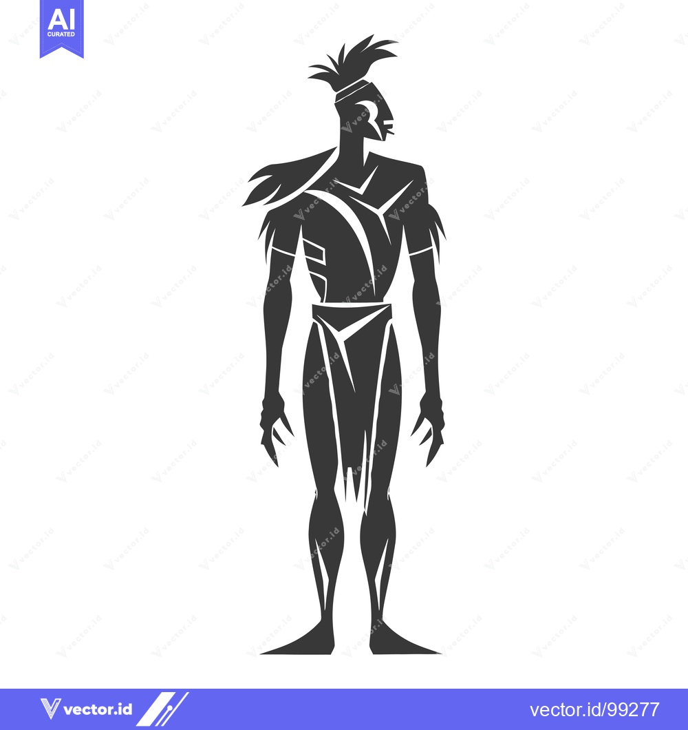 Premium Vector of Silhouette of a stylized tribal warrior with feathered headwear