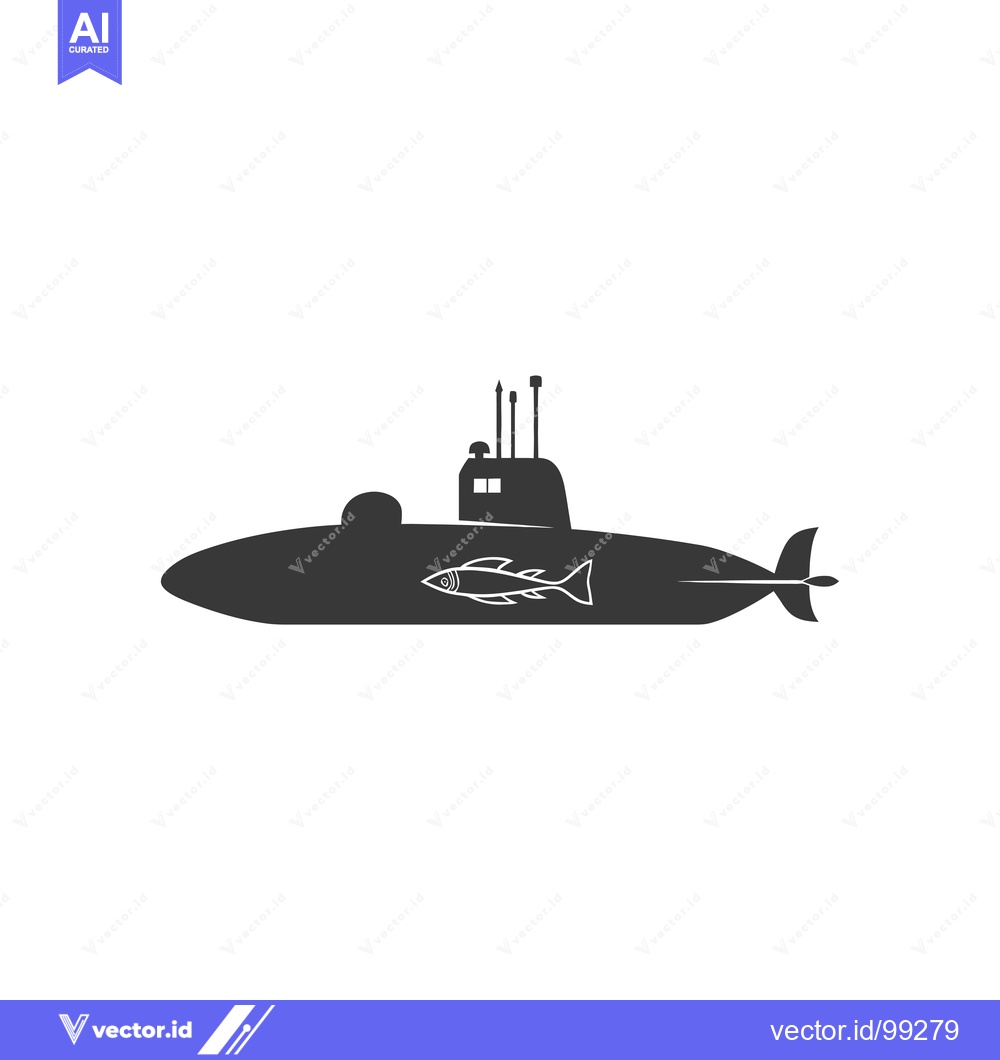 Premium Vector dari Silhouette of a Submarine with a Fish on the Side