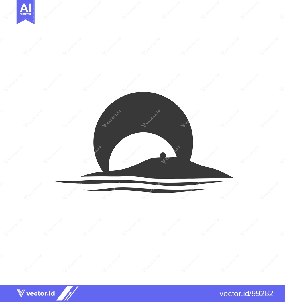 Premium Vector of Silhouette of a Sunset Over a Small Island with Waves