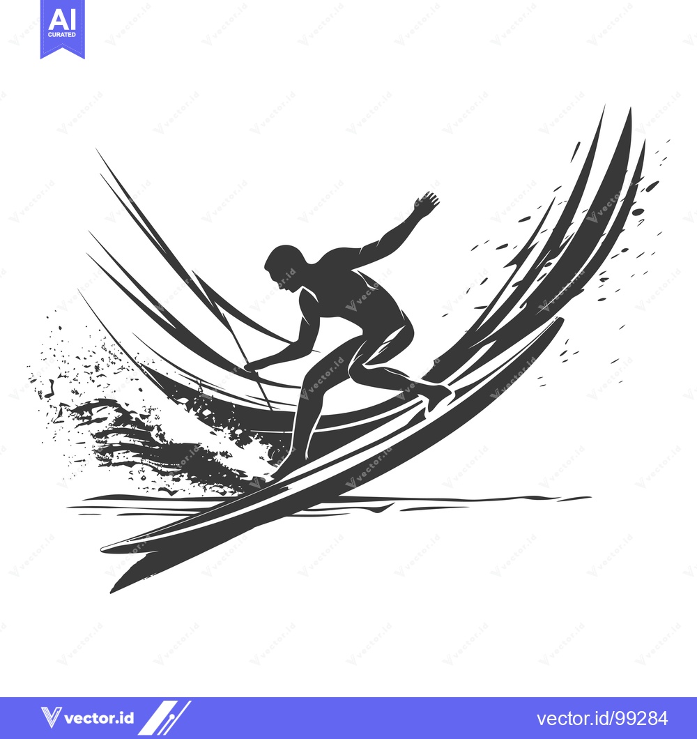 Premium Vector of Silhouette of a surfer riding a wave