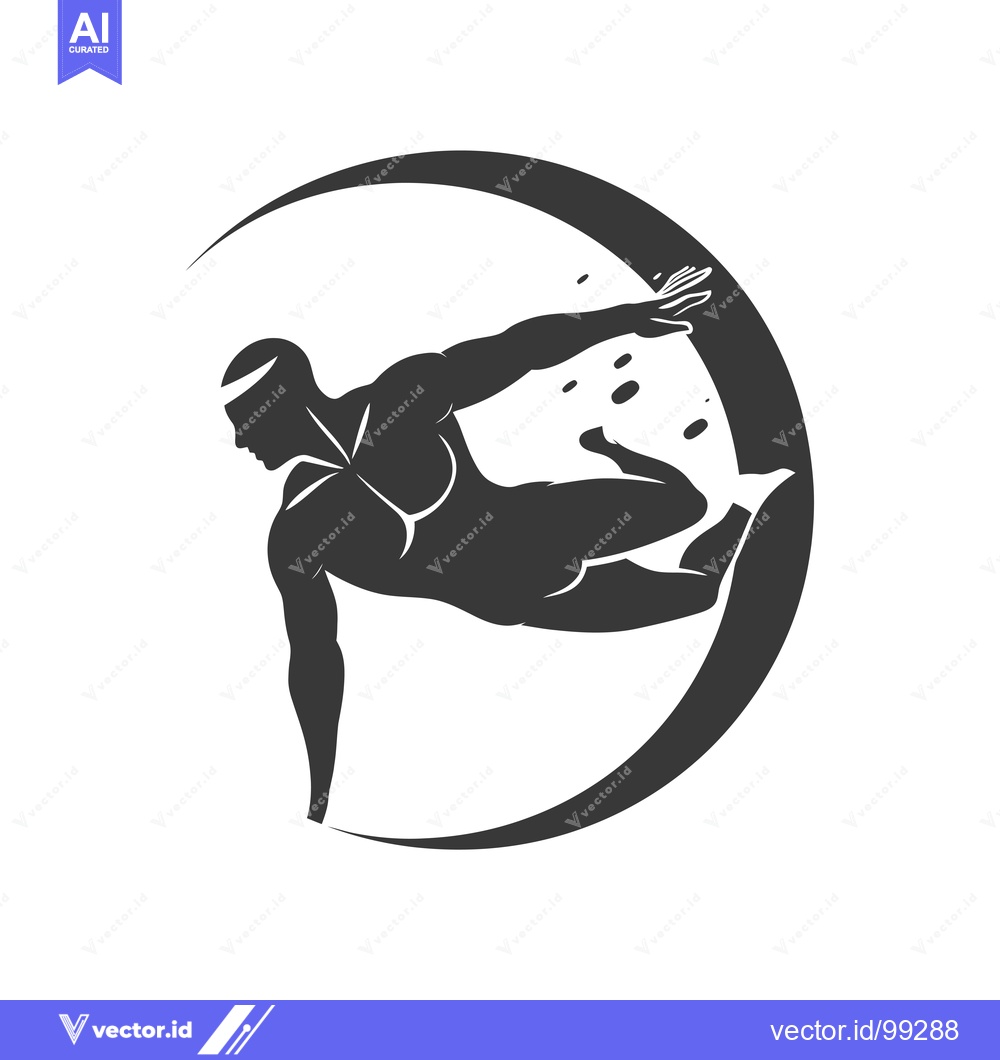 Premium Vector of Silhouette of a Swimmer Diving into Water with a Crescent Moon Behind