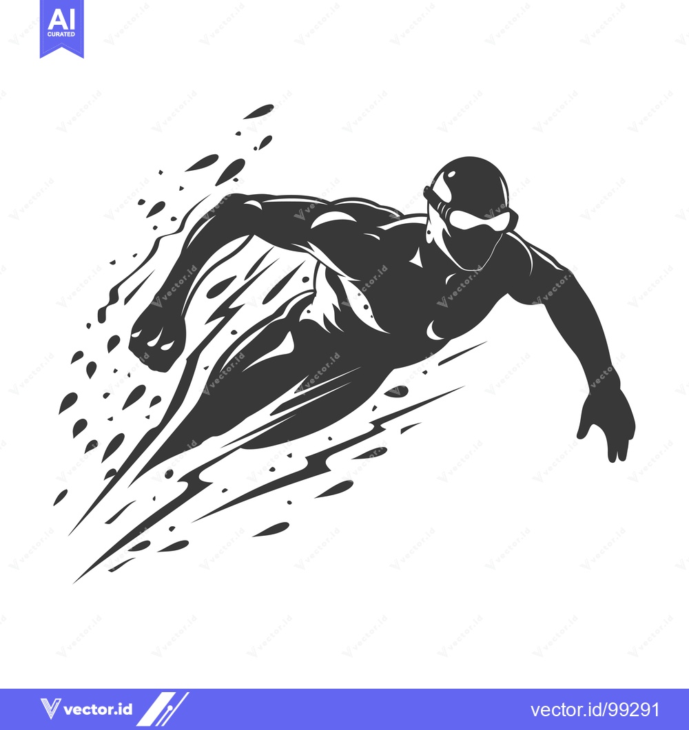 Premium Vector dari Silhouette of a Swimmer in Motion with Water Splashes