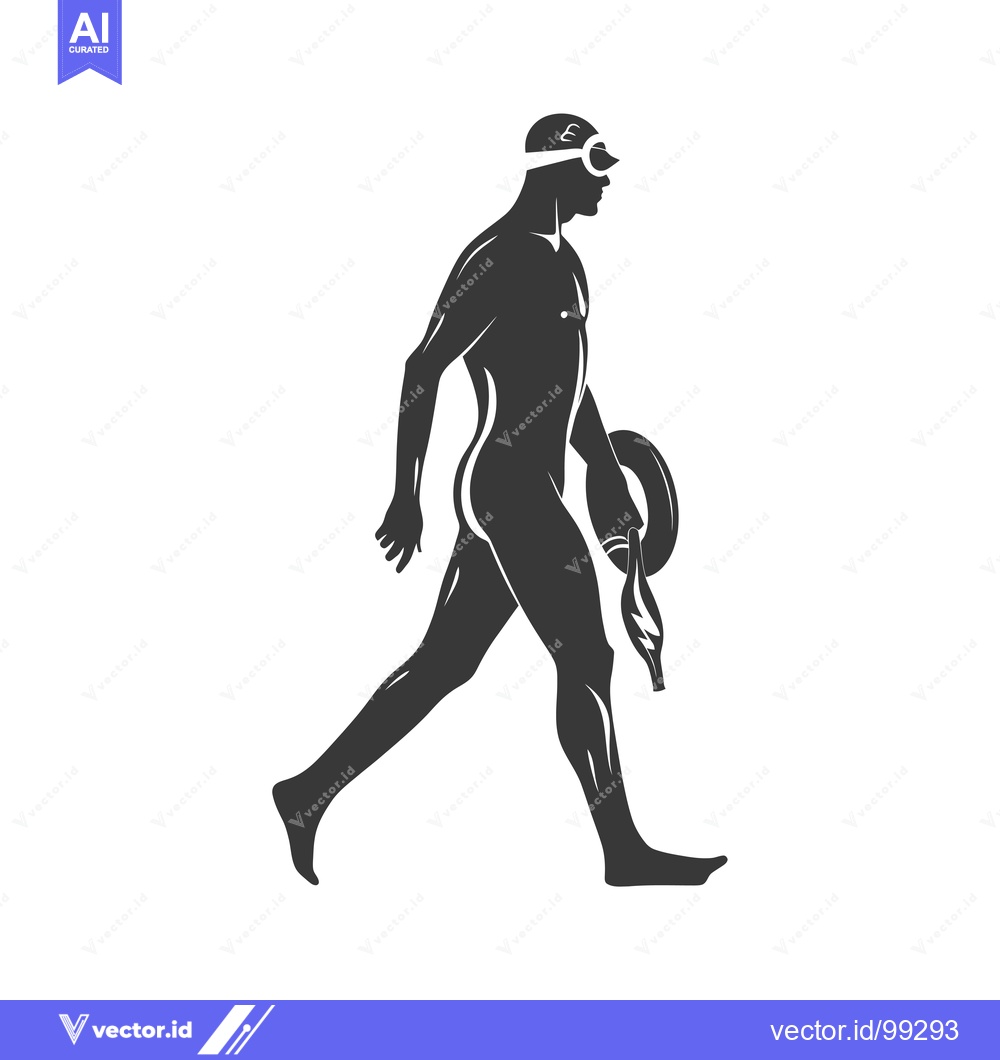 Premium Vector dari Silhouette of a swimmer walking with a float