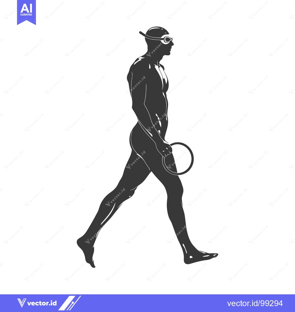 Premium Vector of Silhouette of a swimmer walking with a kickboard