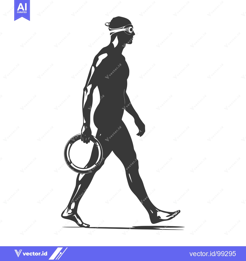 Premium Vector dari Silhouette of a swimmer walking with a life preserver