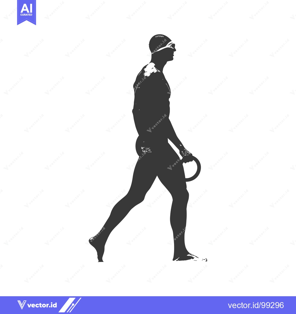 Premium Vector of Silhouette of a swimmer walking with a ring buoy