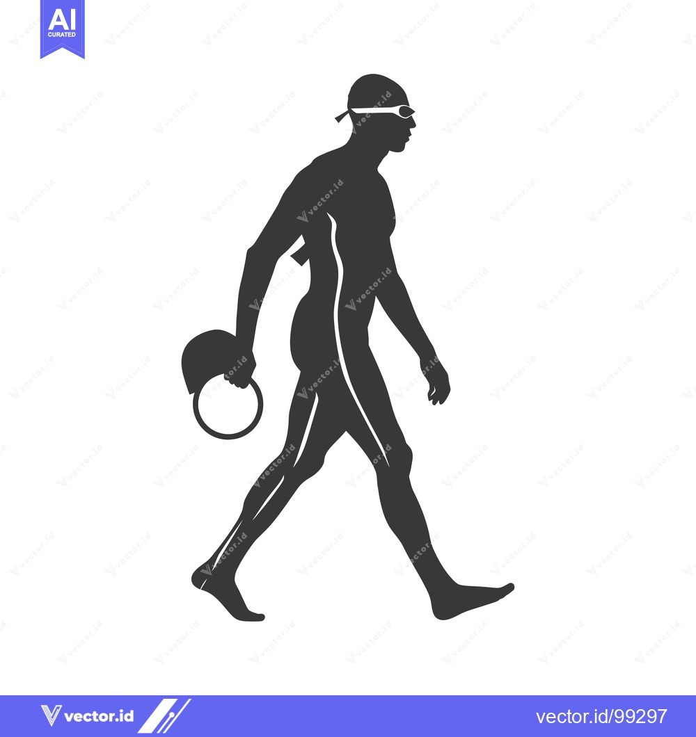 Premium Vector dari Silhouette of a swimmer walking with a swim cap and goggles